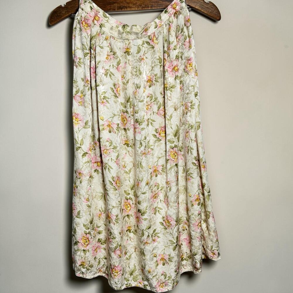 Maggy London Silk Floral Skirt Size 10 Cottagecore A-Line Midi Pink Green